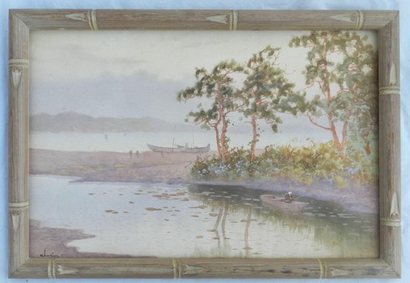 Impressionist Artist, Lakeside Evening, 1920s, Watercolor-ARU-1392548