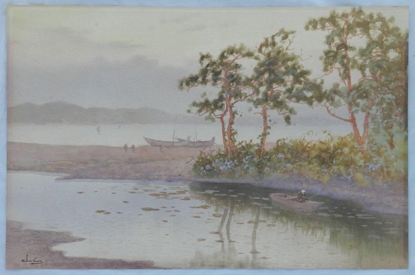 Impressionist Artist, Lakeside Evening, 1920s, Watercolor-ARU-1392548