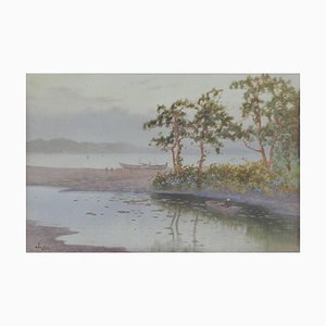 Impressionist Artist, Lakeside Evening, 1920s, Watercolor-ARU-1392548