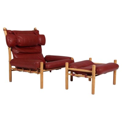 Inca Lounge Chair with Ottoman in Original Leather by Arne Norell, 1970s, Set of 2-HJB-1732337