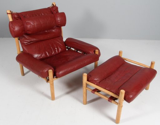 Inca Lounge Chair with Ottoman in Original Leather by Arne Norell, 1970s, Set of 2-HJB-1732337