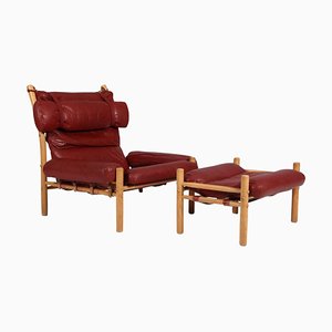 Inca Lounge Chair with Ottoman in Original Leather by Arne Norell, 1970s, Set of 2-HJB-1732337