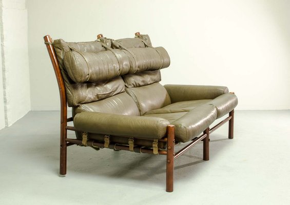 Inca Safari 2-Seater Lounge Sofa in Rosewood and Leather by Arne Norell for AB Aneby Möbler, Sweden, 1960s-IXC-1864115