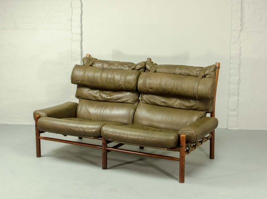 Inca Safari 2-Seater Lounge Sofa in Rosewood and Leather by Arne Norell for AB Aneby Möbler, Sweden, 1960s-IXC-1864115