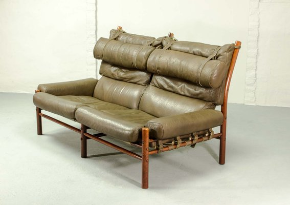 Inca Safari 2-Seater Lounge Sofa in Rosewood and Leather by Arne Norell for AB Aneby Möbler, Sweden, 1960s-IXC-1864115