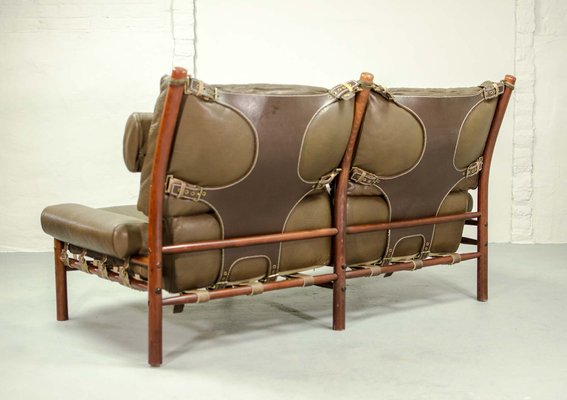 Inca Safari 2-Seater Lounge Sofa in Rosewood and Leather by Arne Norell for AB Aneby Möbler, Sweden, 1960s-IXC-1864115