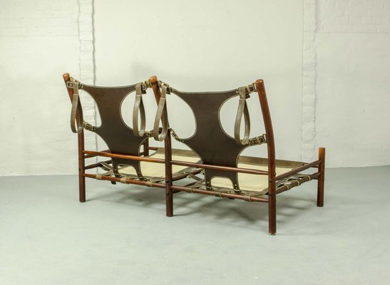 Inca Safari 2-Seater Lounge Sofa in Rosewood and Leather by Arne Norell for AB Aneby Möbler, Sweden, 1960s-IXC-1864115