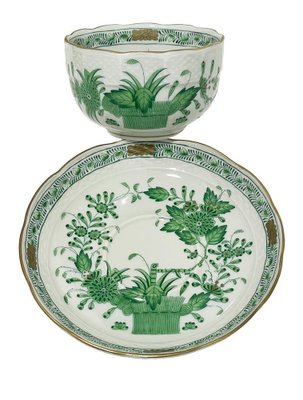 Indian Basket Green Pattern Porcelain Tea Service for 12 from Herend, Hungary, 1930s, Set of 27-UCH-1722128