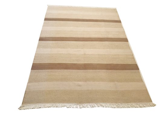 Indian Beige and Brown Wool Kilim Rug, 1974-NOU-547668