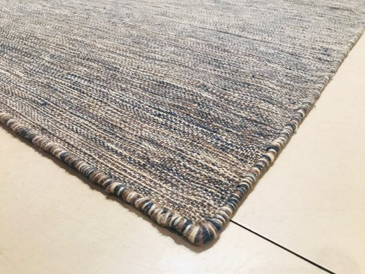 Indian Blue and Beige Wool and Cotton Kilim Rug, 1970s-NOU-554211