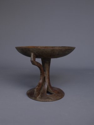 Indian Wood Footed Bowl with Handle, 1950s-MB-1408692