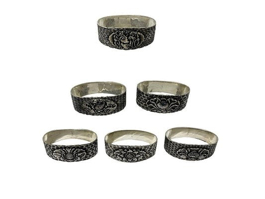 Indonesian Silver Yogya Napkin Rings, 1930s, Set of 6-UCH-1738332