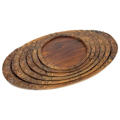 Indonesian Teak Wooden Serving Trays, Set of 6-UCH-1224291