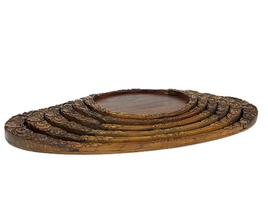 Indonesian Teak Wooden Serving Trays, Set of 6-UCH-1224291