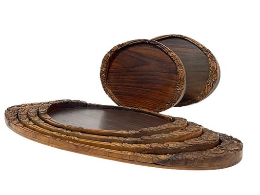 Indonesian Teak Wooden Serving Trays, Set of 6-UCH-1224291