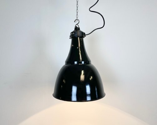 Industrial Bauhaus Black Enamel Pendant Lamp, 1930s-CGF-867555