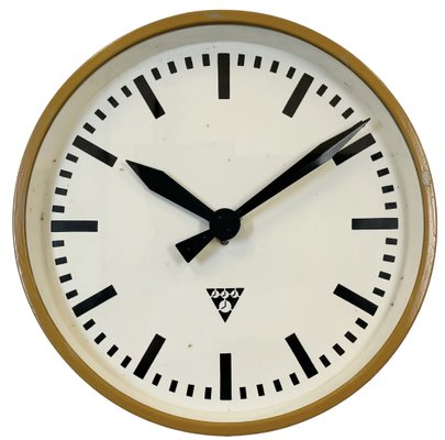 Industrial Beige Factory Wall Clock from Pragotron, 1960s-CGF-1767448