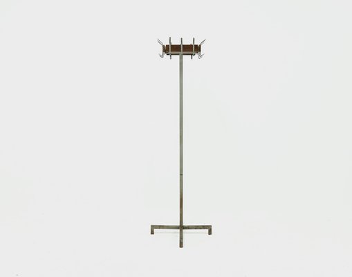 Industrial Belgian Steel & Teak Free Standing Coat Rack, 1950s-VV-1295027