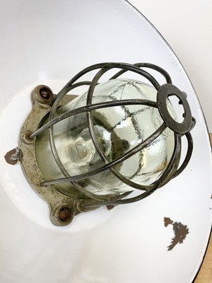 Industrial Black Enamel and Cast Iron Cage Pendant Lamp, 1950s-CGF-789307