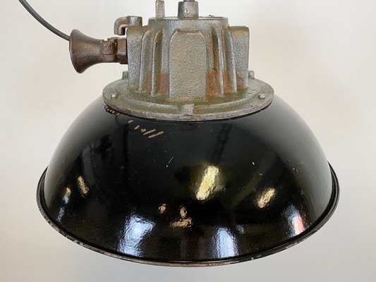 Industrial Black Enamel and Cast Iron Cage Pendant Light, 1950s-CGF-912829