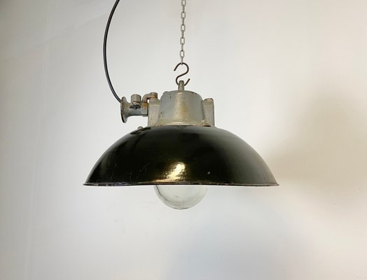 Industrial Black Enamel and Cast Iron Pendant Lamp, 1960s-CGF-868670