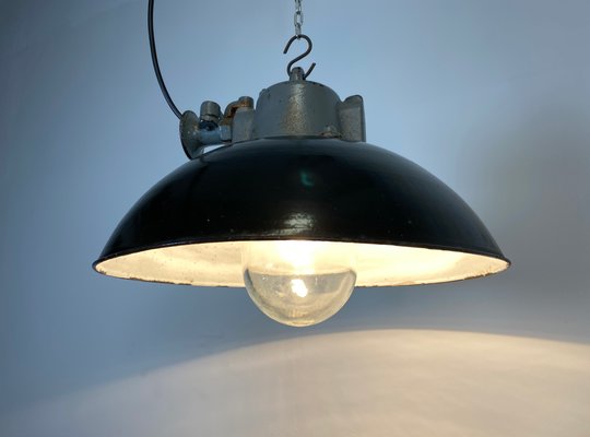 Industrial Black Enamel and Cast Iron Pendant Lamp, 1960s-CGF-868670