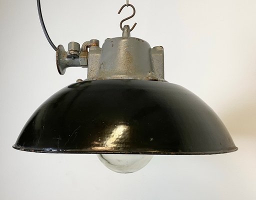 Industrial Black Enamel and Cast Iron Pendant Lamp, 1960s-CGF-868670