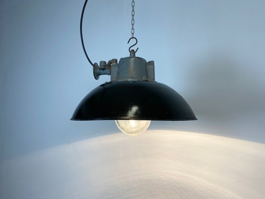 Industrial Black Enamel and Cast Iron Pendant Lamp, 1960s-CGF-868670