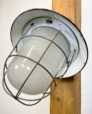 Industrial Black Enamel and Cast Iron Wall Lamp with Iron Grid, 1960s-CGF-1060326