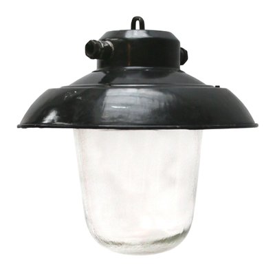 Industrial Black Enamel & Clear Glass Pendant Lights-BLS-1328203