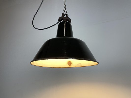 Industrial Black Enamel Factory Ceiling Lamp with Cast Iron Top, 1950s-CGF-1373673