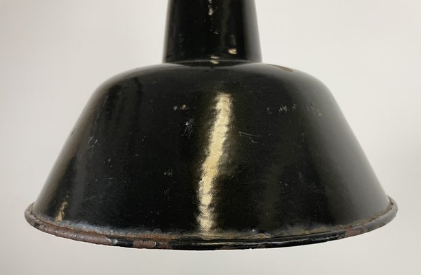 Industrial Black Enamel Factory Ceiling Lamp with Cast Iron Top, 1950s-CGF-1373673