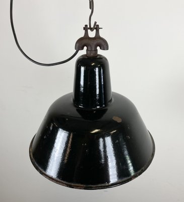 Industrial Black Enamel Factory Ceiling Lamp with Cast Iron Top, 1950s-CGF-1373673