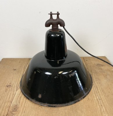 Industrial Black Enamel Factory Ceiling Lamp with Cast Iron Top, 1950s-CGF-1373673