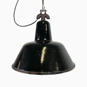 Industrial Black Enamel Factory Ceiling Lamp with Cast Iron Top, 1950s-CGF-1373673