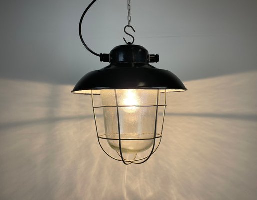 Industrial Black Enamel Factory Hanging Lamp from Elektrosvit, 1960s-CGF-1268345