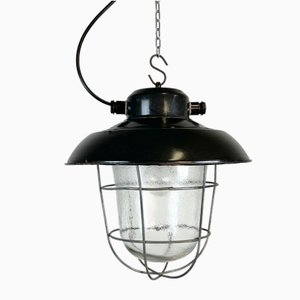 Industrial Black Enamel Factory Hanging Lamp from Elektrosvit, 1960s-CGF-1268345