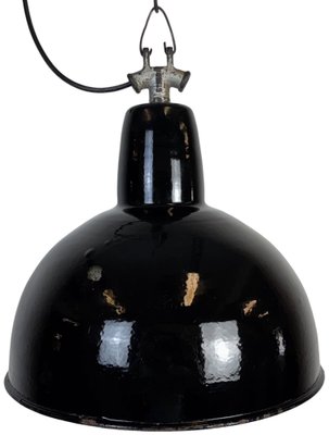 Industrial Black Enamel Factory Lamp with Cast Iron Top, 1950s-CGF-2043734