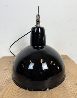 Industrial Black Enamel Factory Lamp with Cast Iron Top, 1950s-CGF-2043734