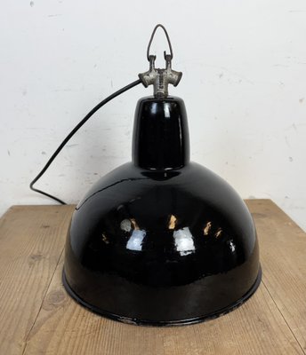 Industrial Black Enamel Factory Lamp with Cast Iron Top, 1950s-CGF-2043734