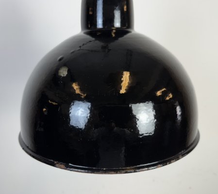 Industrial Black Enamel Factory Lamp with Cast Iron Top, 1950s-CGF-2043734