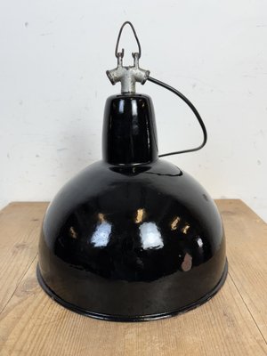 Industrial Black Enamel Factory Lamp with Cast Iron Top, 1950s-CGF-2043734