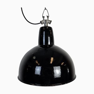 Industrial Black Enamel Factory Lamp with Cast Iron Top, 1950s-CGF-2043734