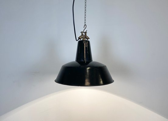 Industrial Black Enamel Factory Pendant Lamp, 1930s-CGF-873754