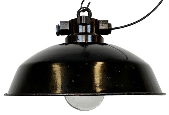 Industrial Black Enamel Factory Pendant Lamp, 1950s-CGF-1703673