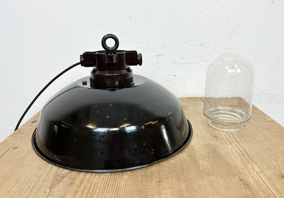 Industrial Black Enamel Factory Pendant Lamp, 1950s-CGF-1703673