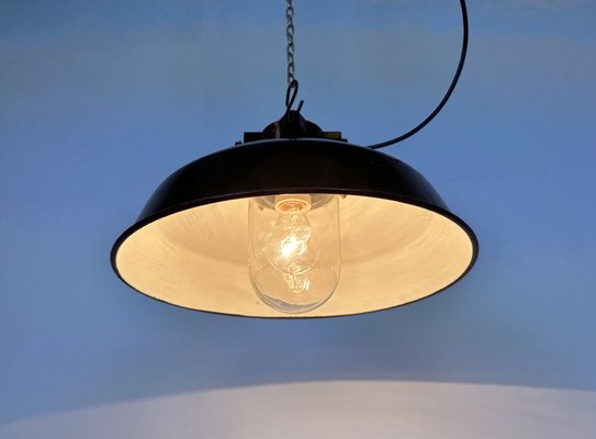 Industrial Black Enamel Factory Pendant Lamp, 1950s-CGF-1703673