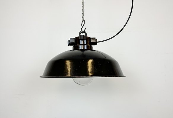 Industrial Black Enamel Factory Pendant Lamp, 1950s-CGF-1703673