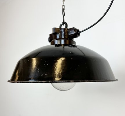 Industrial Black Enamel Factory Pendant Lamp, 1950s-CGF-1703673