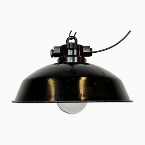 Industrial Black Enamel Factory Pendant Lamp, 1950s-CGF-1703673